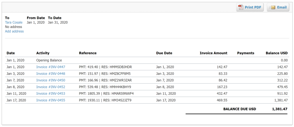 Airbnb Co-Host Accounting Automation Xero Statement of Invoices